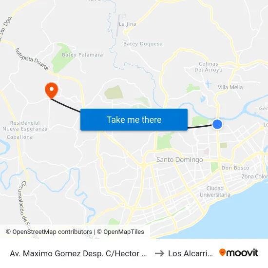 Av. Maximo Gomez Desp. C/Hector J. Diaz to Los Alcarrizos map