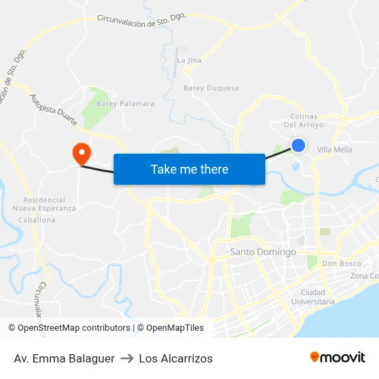 Av. Emma Balaguer to Los Alcarrizos map