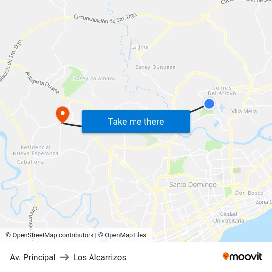 Av. Principal to Los Alcarrizos map