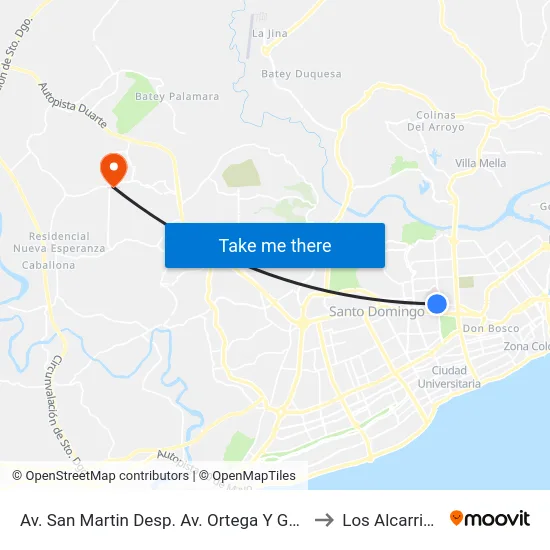 Av. San Martin Desp. Av. Ortega Y Gasset to Los Alcarrizos map