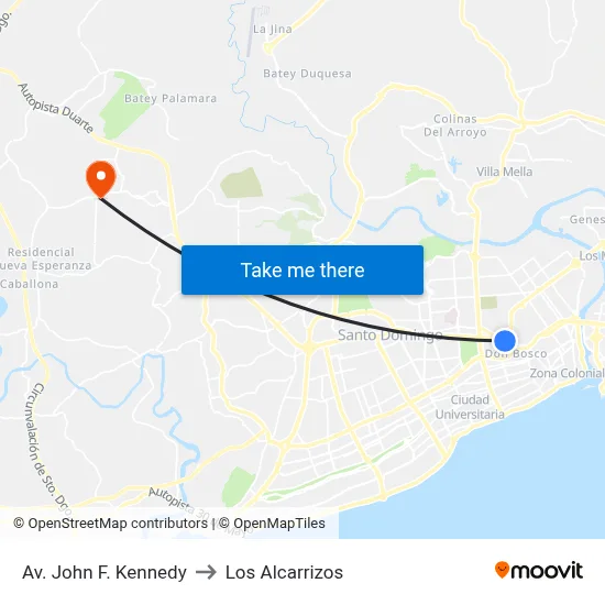 Av. John F. Kennedy to Los Alcarrizos map