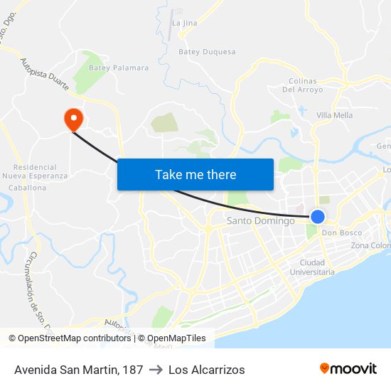 Avenida San Martin, 187 to Los Alcarrizos map