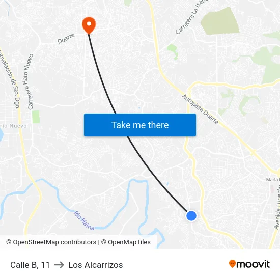 Calle B, 11 to Los Alcarrizos map