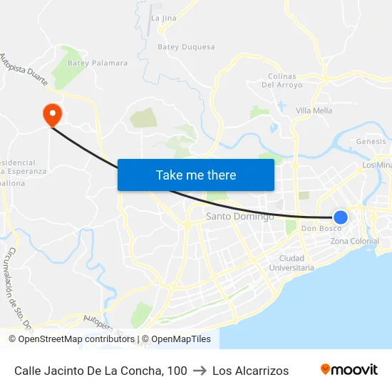 Calle Jacinto De La Concha, 100 to Los Alcarrizos map