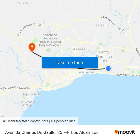 Avenida Charles De Gaulle, 25 to Los Alcarrizos map
