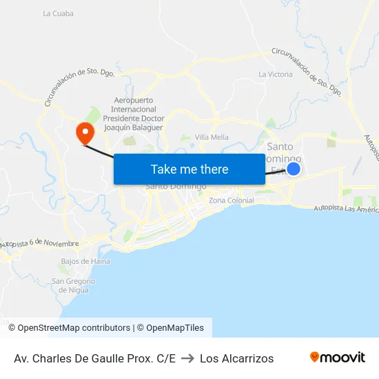 Av. Charles De Gaulle Prox. C/E to Los Alcarrizos map