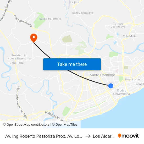 Av. Ing Roberto Pastoriza Prox. Av. Lope De Vega to Los Alcarrizos map