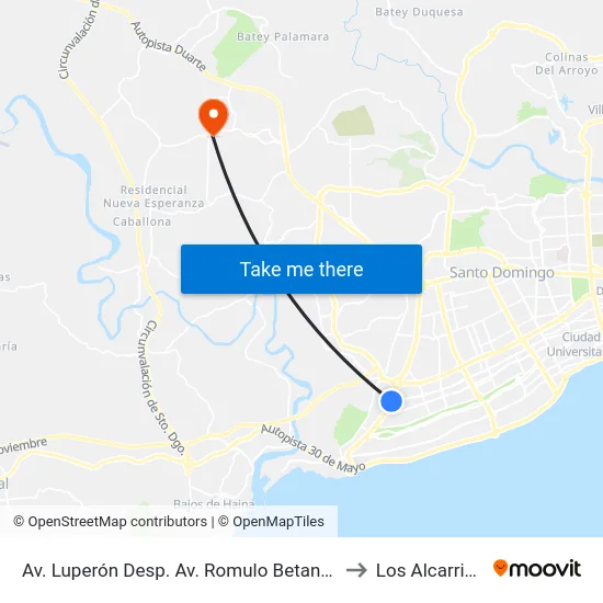 Av. Luperón Desp. Av. Romulo Betancourt to Los Alcarrizos map
