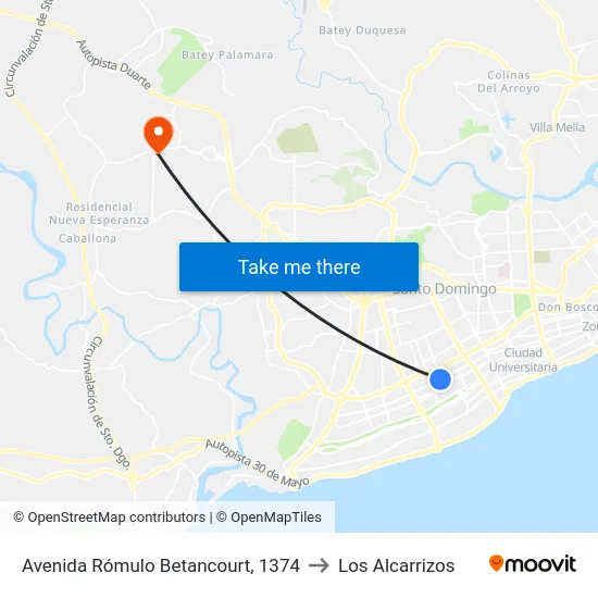 Avenida Rómulo Betancourt, 1374 to Los Alcarrizos map