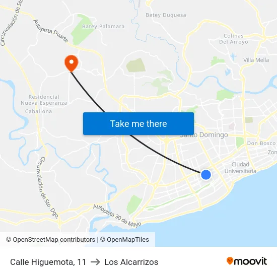 Calle Higuemota, 11 to Los Alcarrizos map