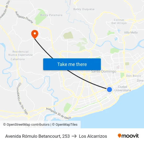Avenida Rómulo Betancourt, 253 to Los Alcarrizos map