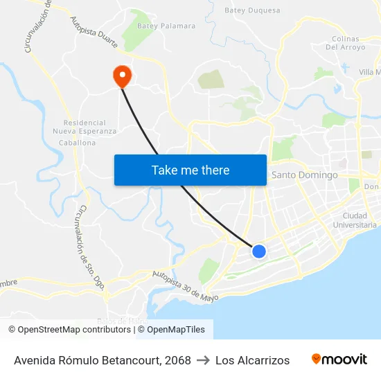 Avenida Rómulo Betancourt, 2068 to Los Alcarrizos map