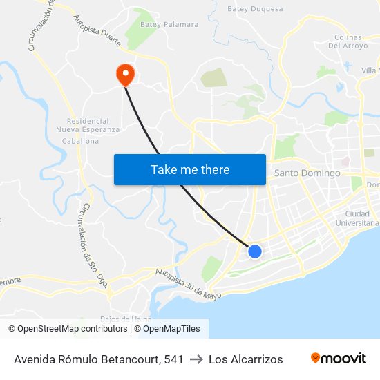 Avenida Rómulo Betancourt, 541 to Los Alcarrizos map