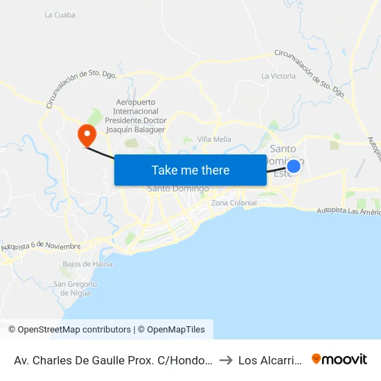Av. Charles De Gaulle Prox. C/Hondo Valle to Los Alcarrizos map