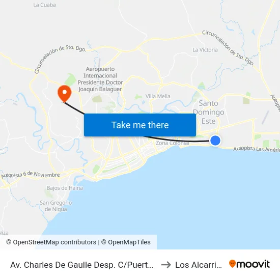 Av. Charles De Gaulle Desp. C/Puerto Rico to Los Alcarrizos map