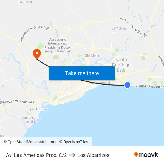 Av. Las Americas Prox. C/2 to Los Alcarrizos map