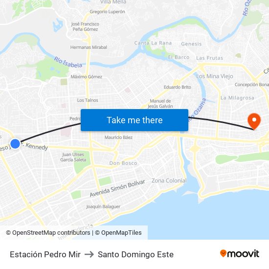 Estación Pedro Mir to Santo Domingo Este map