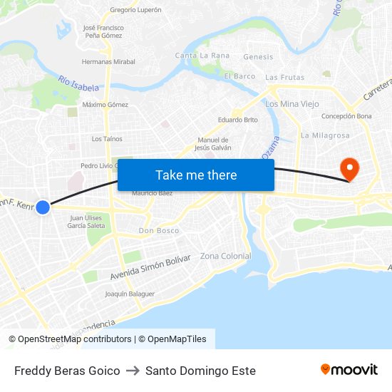 Freddy Beras Goico to Santo Domingo Este map