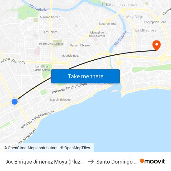 Av. Enrique Jiménez Moya (Plaza Lama) to Santo Domingo Este map