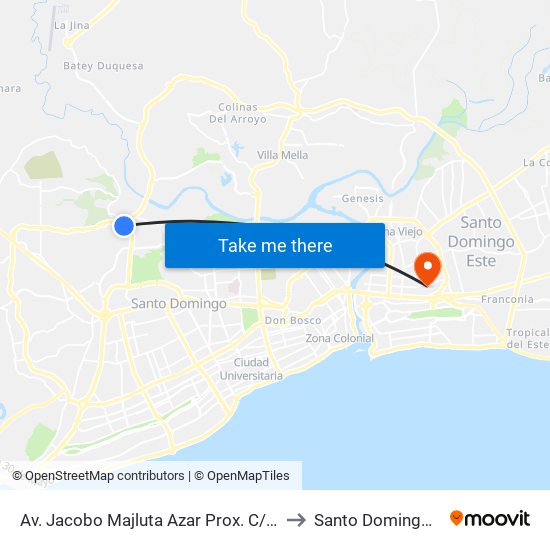 Av. Jacobo Majluta Azar Prox. C/San José to Santo Domingo Este map