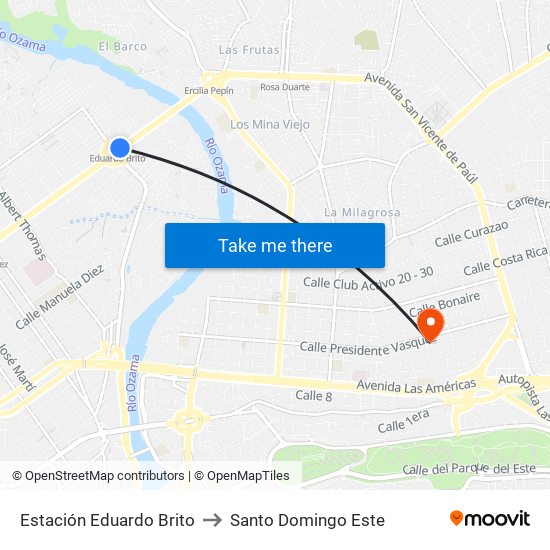 Estación Eduardo Brito to Santo Domingo Este map