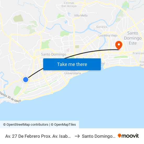 Av. 27 De Febrero Prox. Av. Isabel Aguilar to Santo Domingo Este map