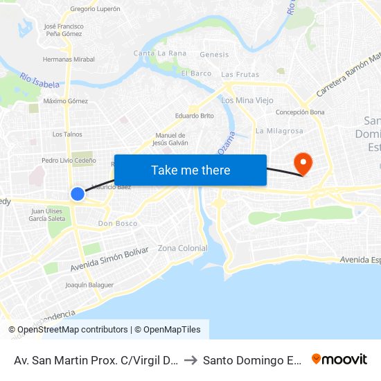 Av. San Martin Prox. C/Virgil Diaz to Santo Domingo Este map