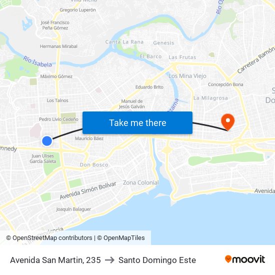 Avenida San Martin, 235 to Santo Domingo Este map
