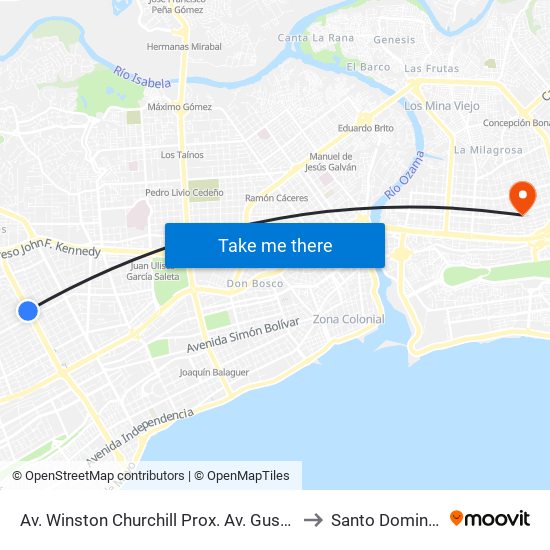 Av. Winston Churchill Prox. Av. Gustavo Mejia Ricart to Santo Domingo Este map