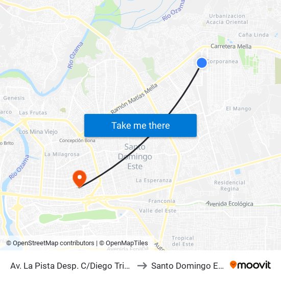 Av. La Pista Desp. C/Diego Tristan to Santo Domingo Este map