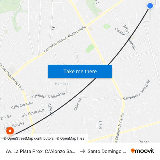 Av. La Pista Prox. C/Alonzo Sanchez to Santo Domingo Este map