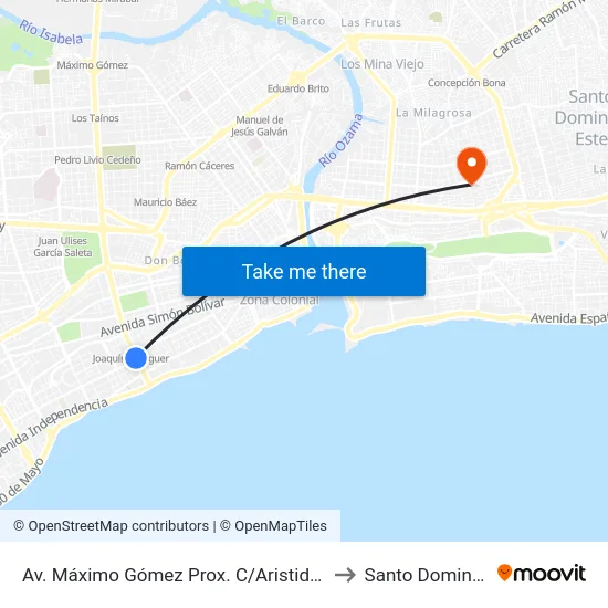 Av. Máximo Gómez Prox. C/Aristides Fiallo Cabral to Santo Domingo Este map