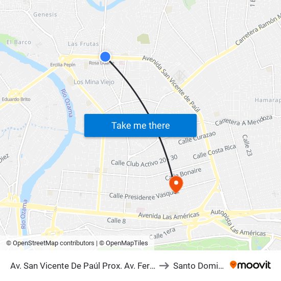 Av. San Vicente De Paúl Prox. Av. Fernández De Navarrete to Santo Domingo Este map