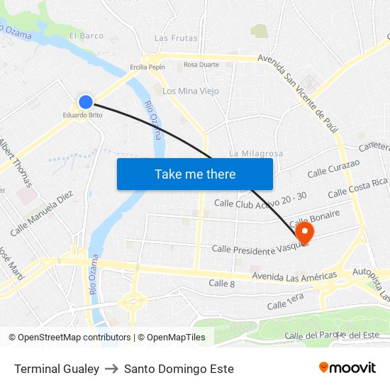 Terminal Gualey to Santo Domingo Este map