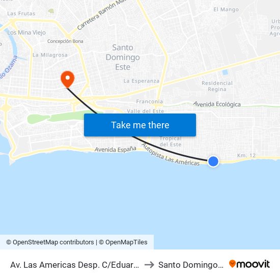 Av. Las Americas Desp. C/Eduardo Brito to Santo Domingo Este map