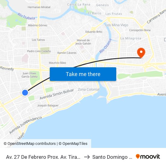 Av. 27 De Febrero Prox. Av. Tiradentes to Santo Domingo Este map