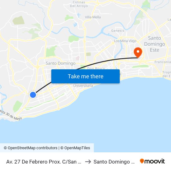 Av. 27 De Febrero Prox. C/San Pio X to Santo Domingo Este map