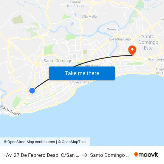 Av. 27 De Febrero Desp. C/San Pio X to Santo Domingo Este map