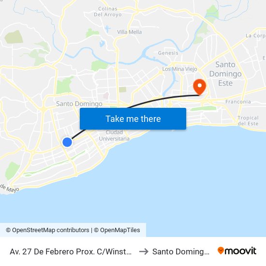 Av. 27 De Febrero Prox. C/Winston Arnaud to Santo Domingo Este map