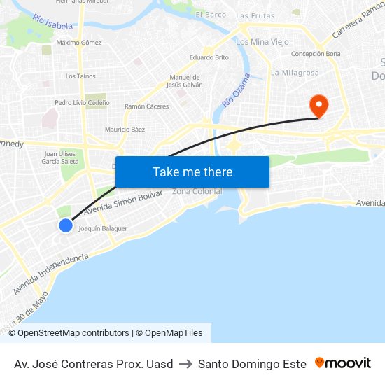 Av. José Contreras Prox. Uasd to Santo Domingo Este map