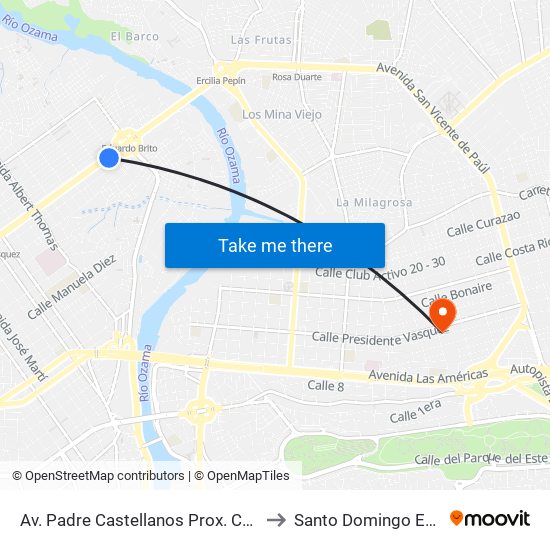 Av. Padre Castellanos Prox. C/16 to Santo Domingo Este map