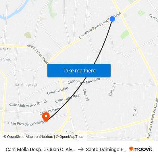 Carr. Mella Desp. C/Juan C. Alvarez to Santo Domingo Este map