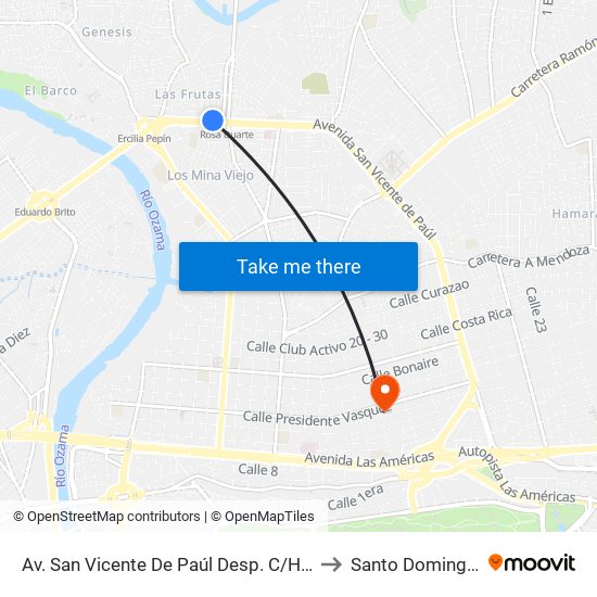 Av. San Vicente De Paúl Desp. C/Héctor J. Diaz to Santo Domingo Este map