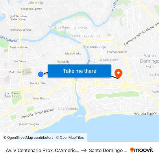 Av. V Centenario Prox. C/Américo Lugo to Santo Domingo Este map