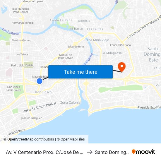 Av. V Centenario Prox. C/José De Jesús Ravelo to Santo Domingo Este map