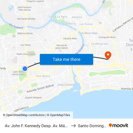 Av. John F. Kennedy Desp. Av. Máximo Gómez to Santo Domingo Este map