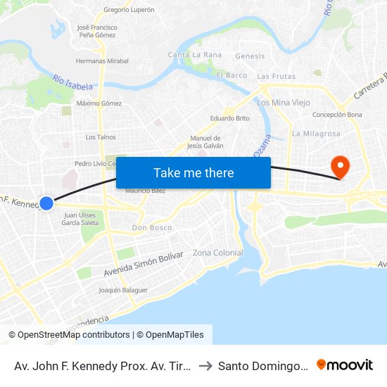 Av. John F. Kennedy Prox. Av. Tiradentes to Santo Domingo Este map