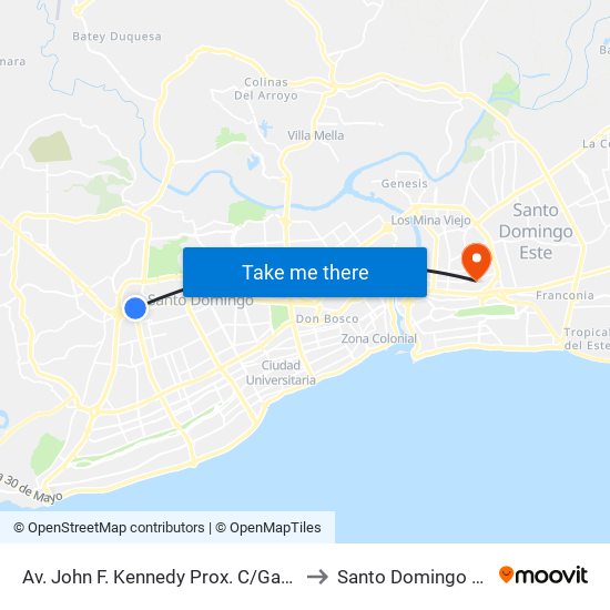 Av. John F. Kennedy Prox. C/Gardenia to Santo Domingo Este map