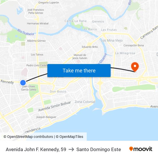 Avenida John F. Kennedy, 59 to Santo Domingo Este map