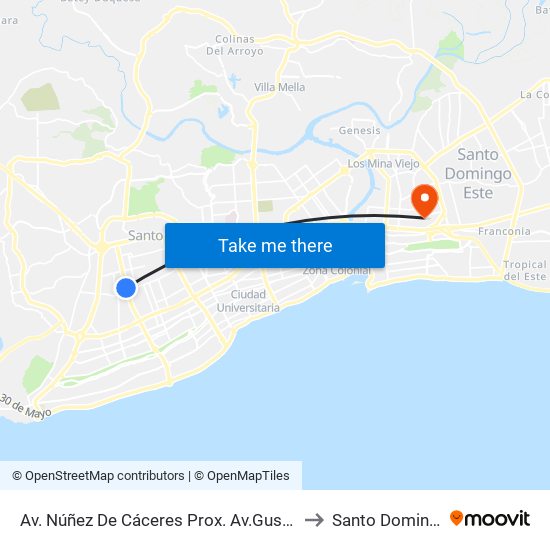 Av. Núñez De Cáceres Prox. Av.Gustavo Mejia Ricart to Santo Domingo Este map